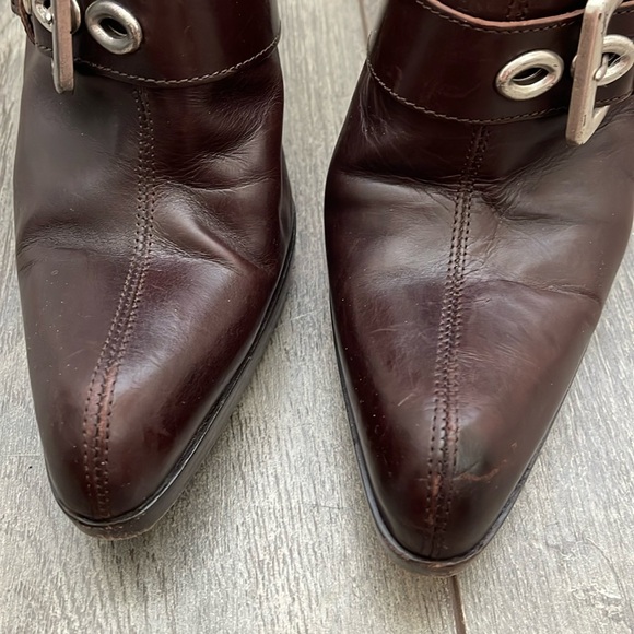 Vintage Y2k Yves Saint Laurent Brown Leather Pointed Mules with Silver Buckle - Picture 11 of 11